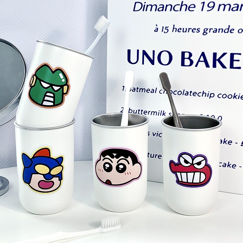 日系简约不锈钢刷牙水杯情侣牙杯蜡笔小新学生宿舍漱口杯创意家用