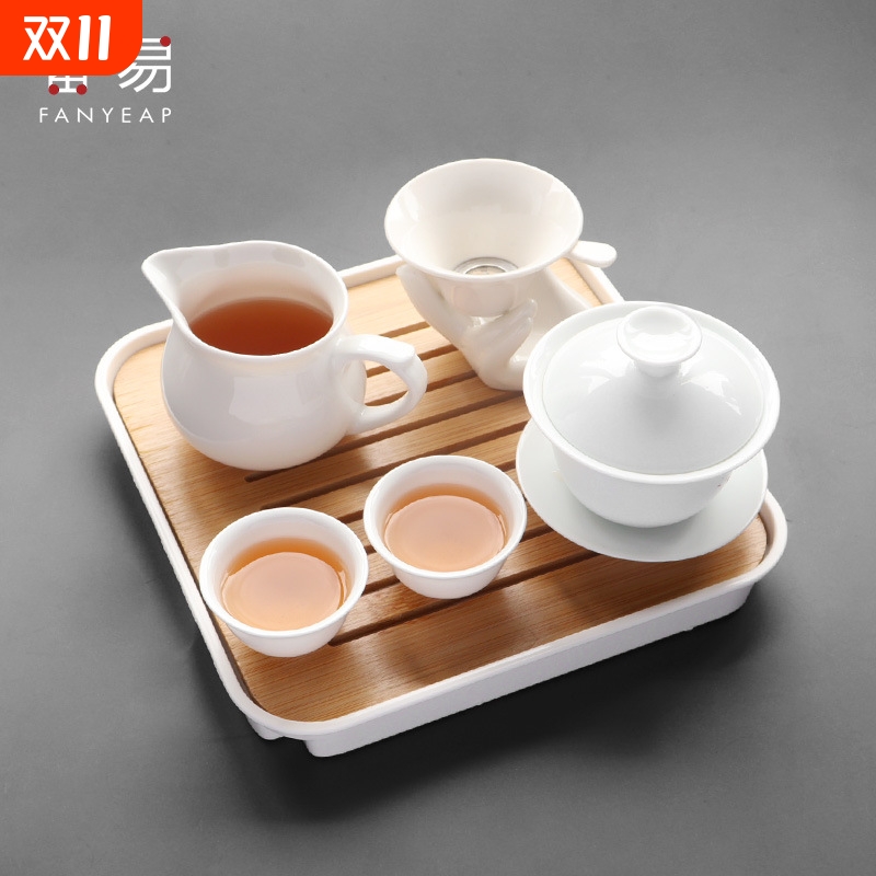 杯子/陶瓷/功夫茶/盖碗A1vq0-中号不烫手白瓷茶杯具中式品茗茶