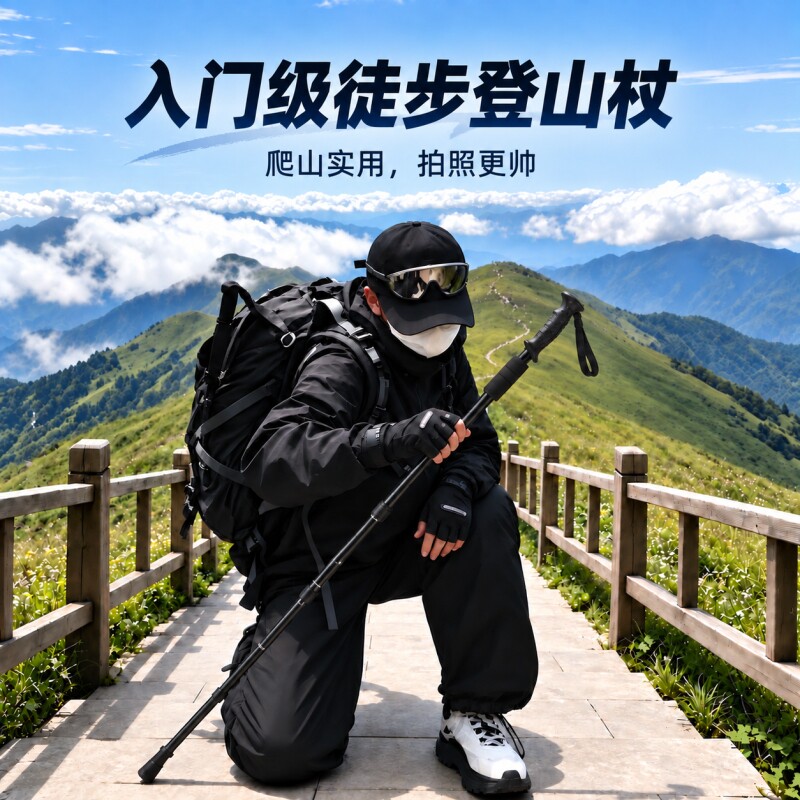 入门级户外登山杖伸缩男女款徒步手杖超轻铝合金爬山避震版拐杖