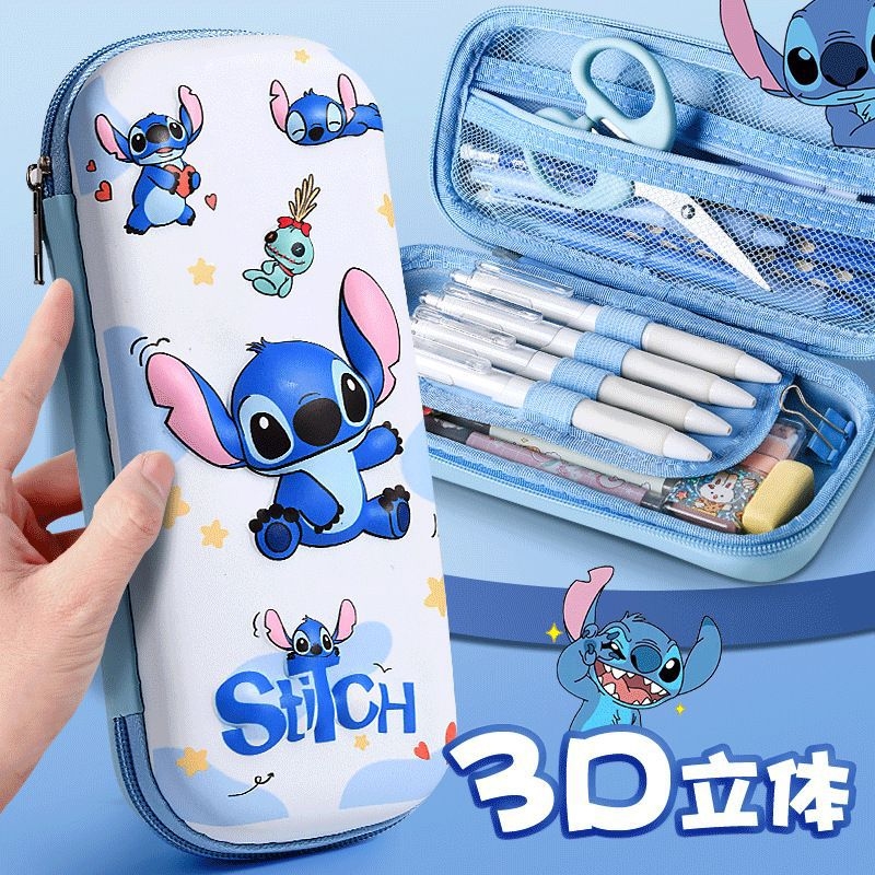 史迪仔笔盒男孩大容量防摔耐脏卡通文具盒儿童双层学生笔袋立体