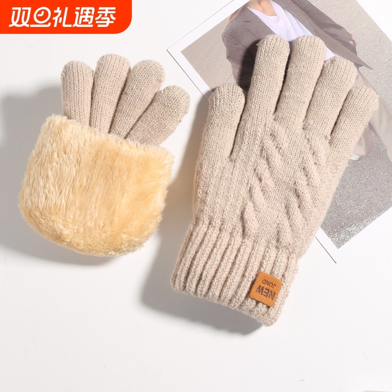 保暖触屏手套冬季双层加绒针织