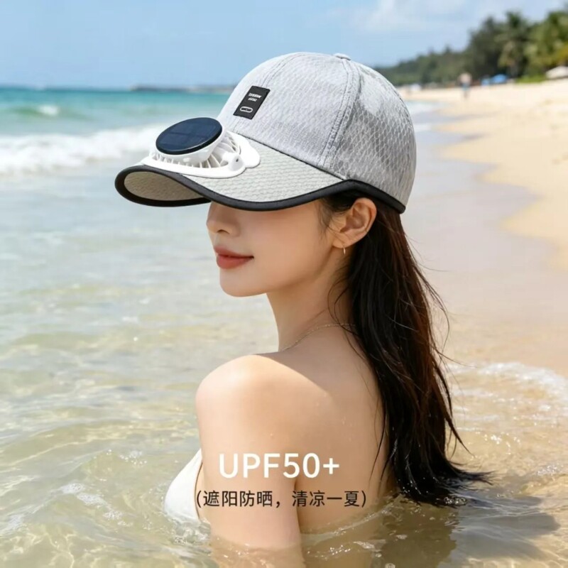 夏季遮阳户外钓鱼防晒透气网帽休闲百搭太阳能风扇帽帽子随身充电
