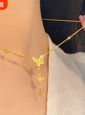 法式轻奢蝴蝶流苏钛钢项链女温柔
