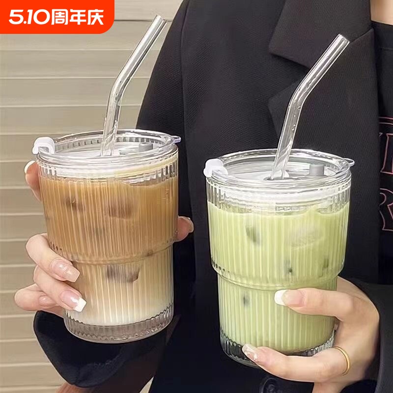 水杯严选ins玻璃咖啡奶茶杯吸管杯高颜值便携保温盖子密封轻奢