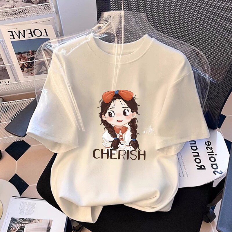 女童短袖T恤纯棉夏装新款洋气时髦半袖透气休闲上衣印花动漫韩版