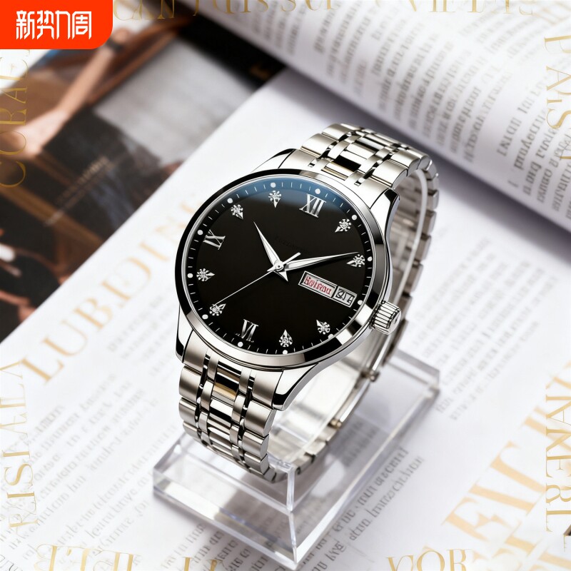 手表男款机械风全自动防水高级感全自动男表数字双日历防水腕表男