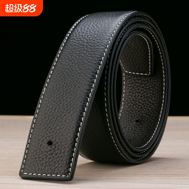 无头皮带男士平滑扣不带头真皮头层牛皮条扣头腰带身针扣双面无扣