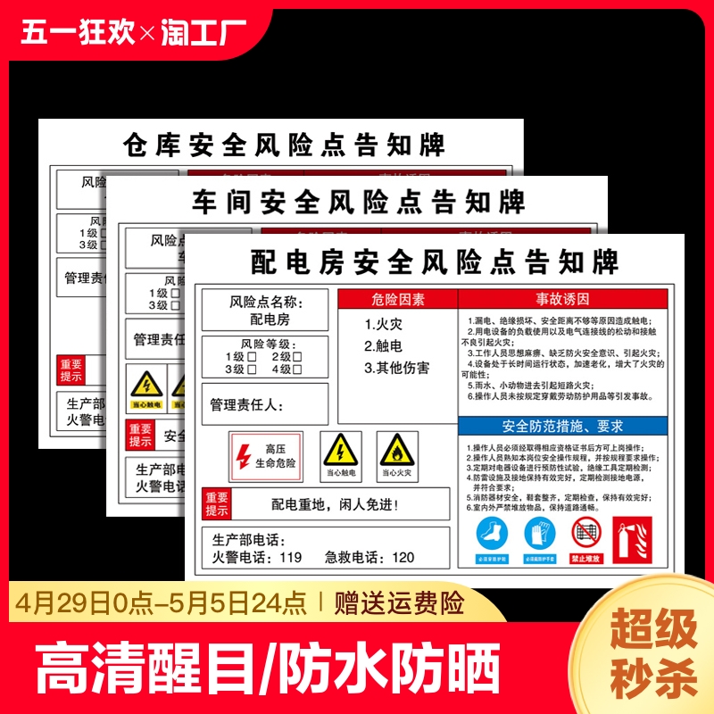 配电房安全标识牌配电箱配电室警示牌风险点告知牌岗位告知卡危险源警告标志车间仓库提示禁止-封面