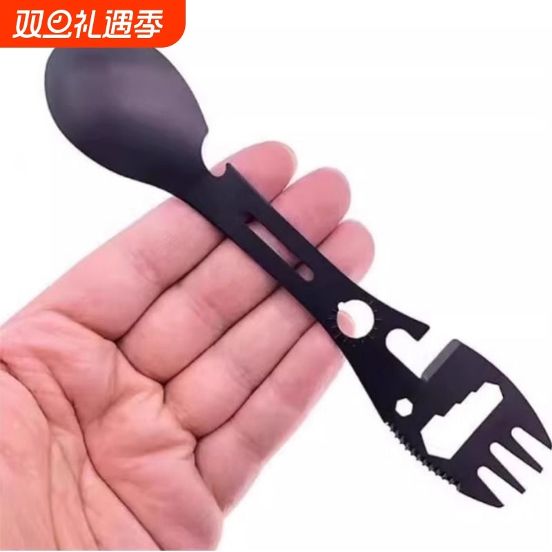 新款跨境10合一多功能户外野营生存叉勺厨房多功能扳手开瓶器勺子