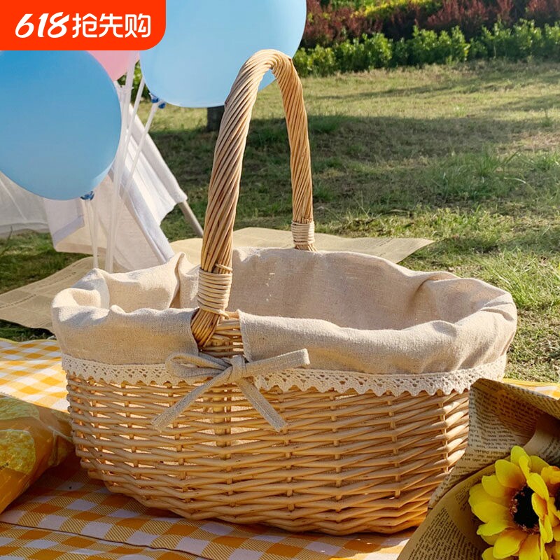柳藤编野餐篮子ins购物篮编织手提篮玩具收纳筐水果篮花篮收纳筐