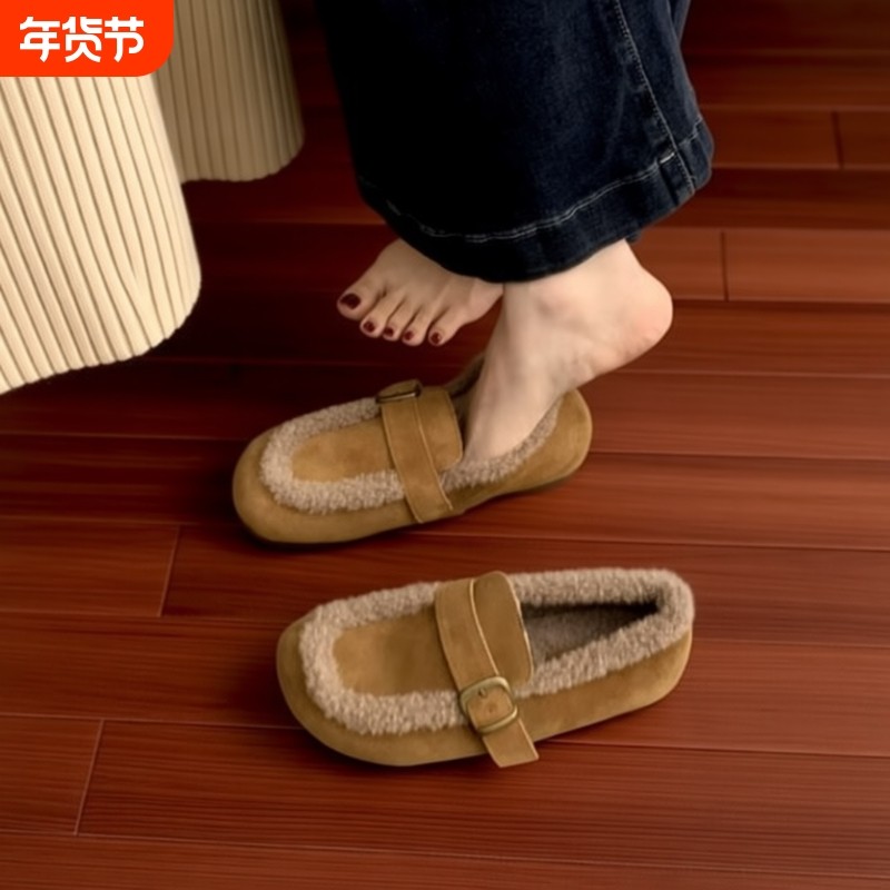 森系加绒乐福鞋女2025秋冬新款一脚蹬奶奶软底勃肯鞋保暖棉鞋平底,女鞋,棉鞋,淘宝优惠券,粉丝福利购,淘宝优惠卷