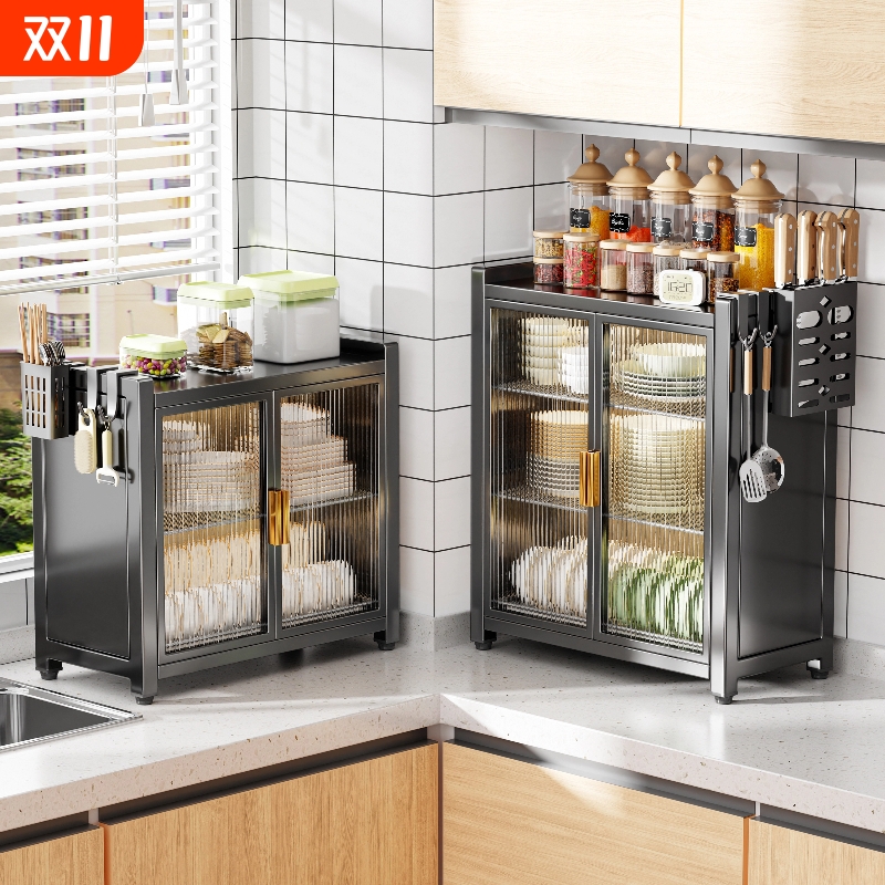 厨房碗碟收纳架带门台面柜置物碗架家用防尘碗筷碗盘调料品沥水架