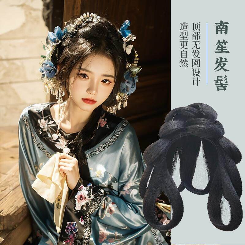 清汉女发髻汉服假发全套头饰一体式懒人清朝古风盘发丸子头假发包