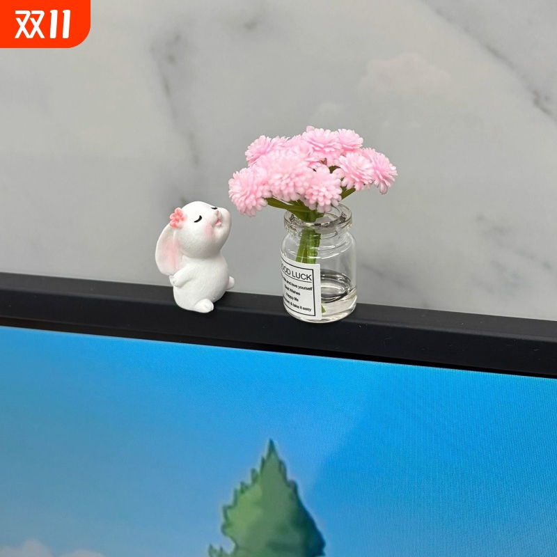 办公桌电脑显示器装饰女生可爱工位改造治愈小玩意电视上的摆件