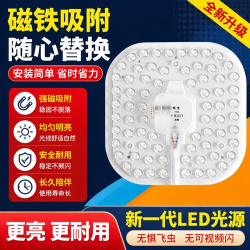 led灯盘吸顶灯芯替换灯片圆形磁吸式家用节能灯超亮三色灯板护眼