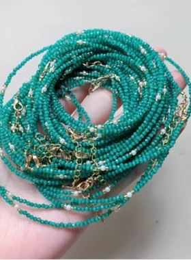 绿猫眼尖晶项链女款锁骨链 祖母绿色尖晶 实物很好看 2mm左右小珠