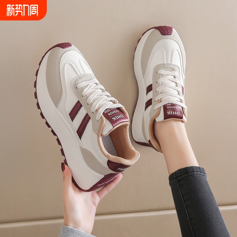 女鞋2026春秋新款真皮轻便阿甘运动鞋女显脚小增高厚底平底圆头