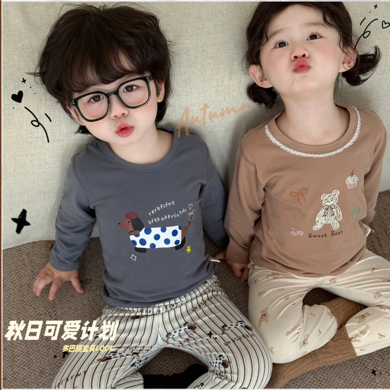 儿童纯棉内衣套装男童女童秋衣秋裤中大童莱卡睡衣宝宝弹力家居服
