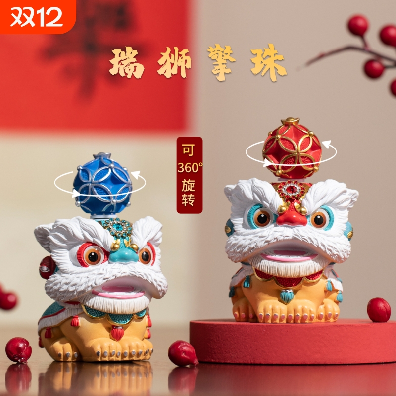创意佛山醒狮狮子摆件高级感小众茶桌茶宠装饰工艺品生日礼物红色