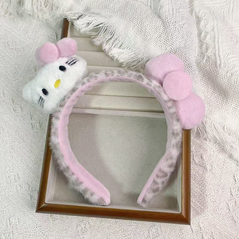 新款超可爱卡通kt猫豹纹发箍毛绒洗脸化妆发卡宽边高颅顶头饰发饰