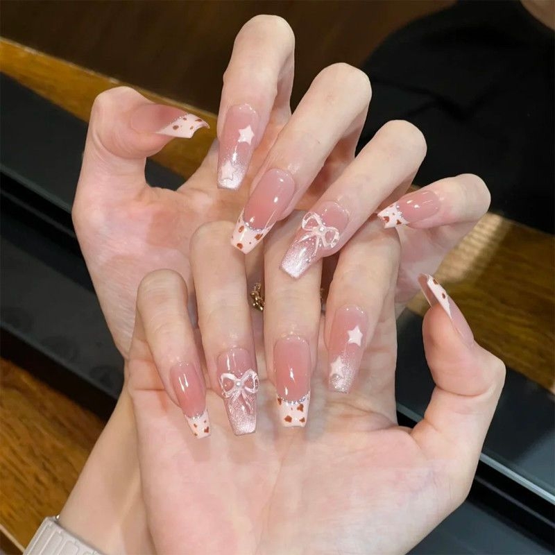 小粉豹纯手工穿戴甲星星蝴蝶结猫眼法式气质ins甜酷学生辣妹美甲