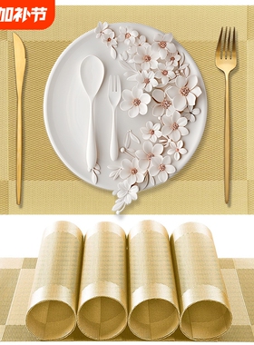 高档餐垫高级感轻奢酒店隔热桌垫小学生专用防水防油绿色金色方形