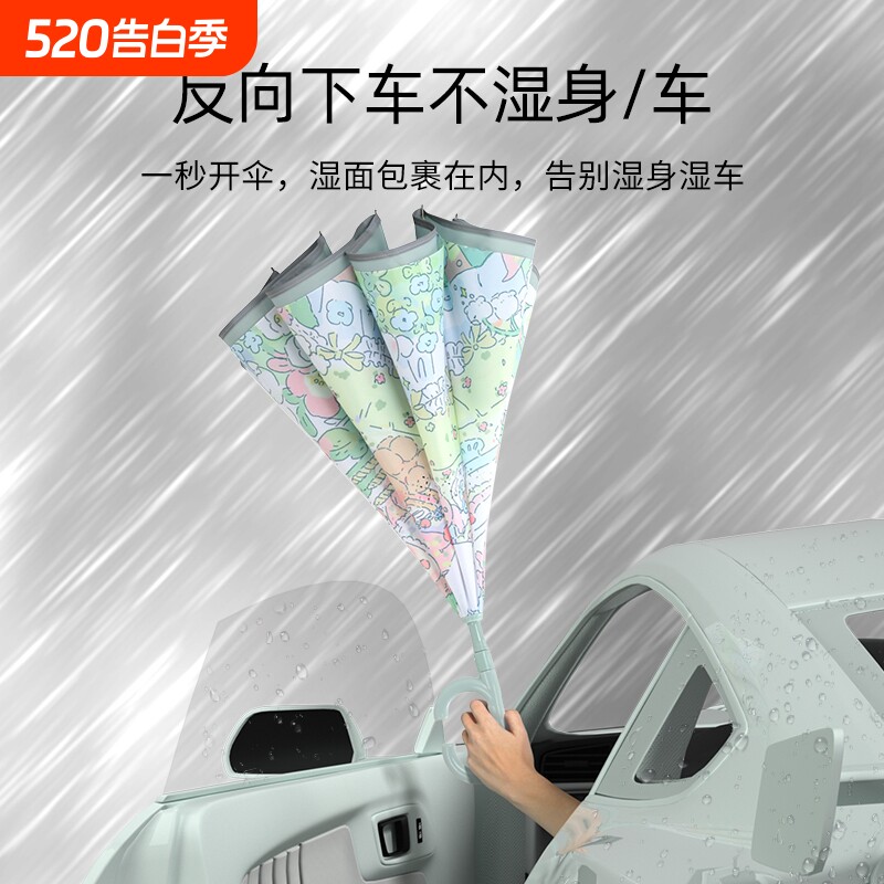 双层长柄雨伞反向伞加大加固抗风车载男双人女暴雨半自动手动印花