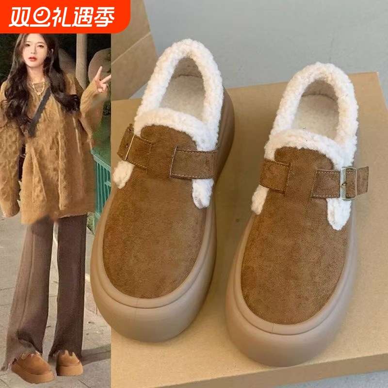 厚底勃肯鞋女2025秋冬新款加绒保暖雪地棉鞋一脚蹬毛毛鞋高帮毛绒