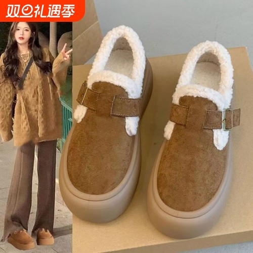 厚底勃肯鞋女2025秋冬新款加绒保暖雪地棉鞋一脚蹬毛毛鞋高帮毛绒