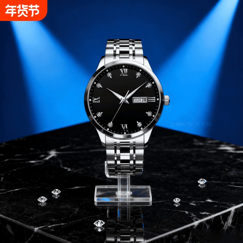 手表男款机械风全自动防水高级感全自动男表数字双日历防水腕表男