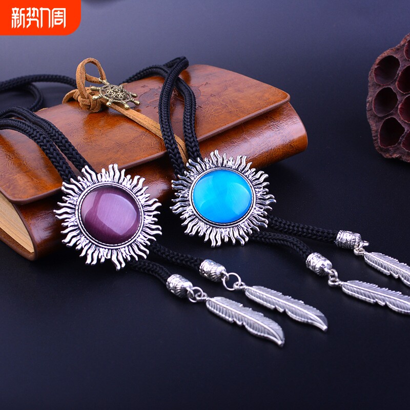 欧美复古猫眼石波洛领带百搭晚宴派对配饰高级感领结绳跨境热销