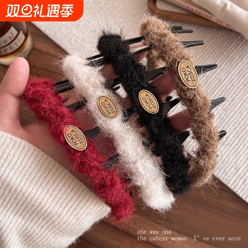 新年红色毛线金标波浪发箍女高颅顶带齿防滑发卡气质压发头箍头饰