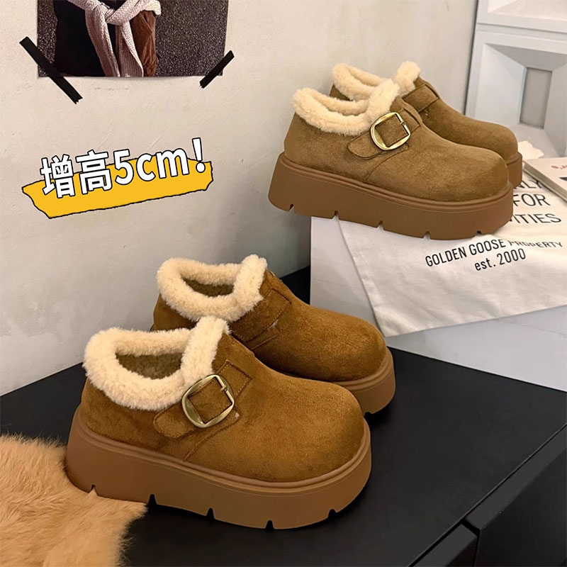 厚底增高加绒乐福勃肯鞋女2025秋冬季新款毛毛鞋子外穿棉鞋雪地靴