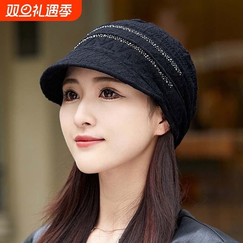 女士夏天遮白发帽薄款透气包头鸭舌帽头套女春宽堆堆帽网蕾丝流行