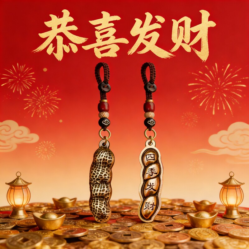 【四季发财】真黄铜好事发生钥匙扣挂件  越磨越亮