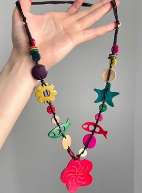 Vintage古着 Colorful ocean波西米亚彩色混搭木质项链