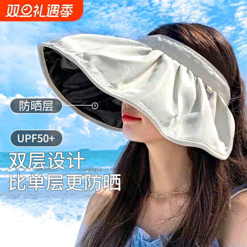 防晒帽女夏季防紫外线贝壳遮阳空顶遮脸太阳帽子大檐夏天大帽檐