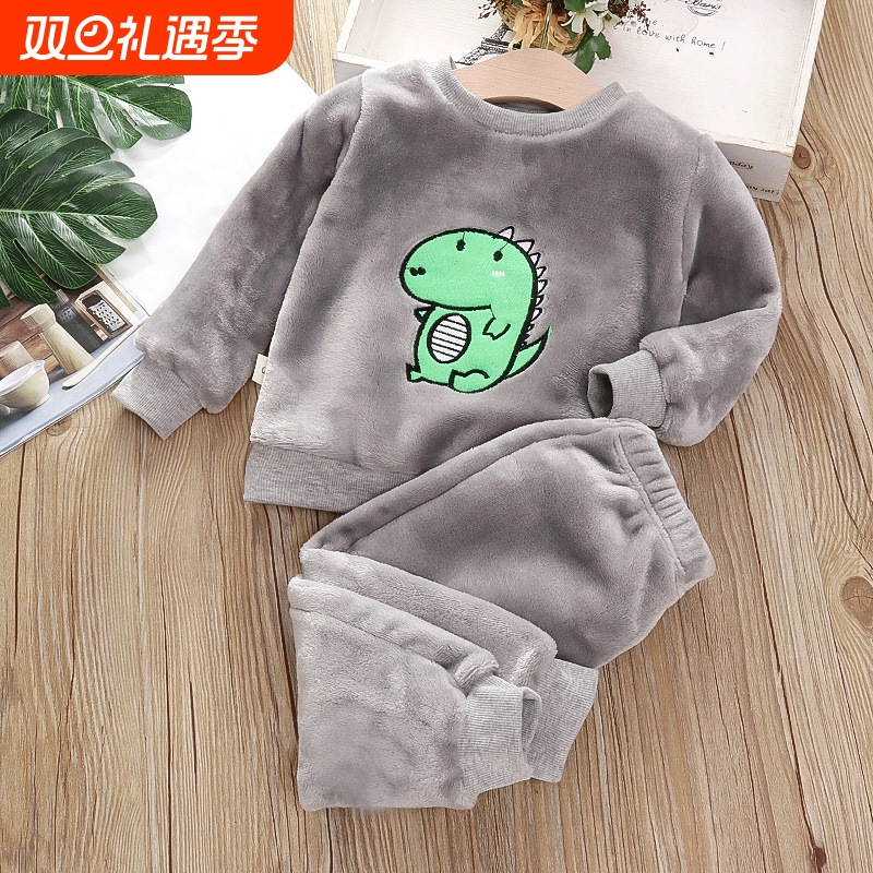 男宝宝家居服套装新款婴幼儿童装女童秋冬季法兰绒睡衣两件套A295