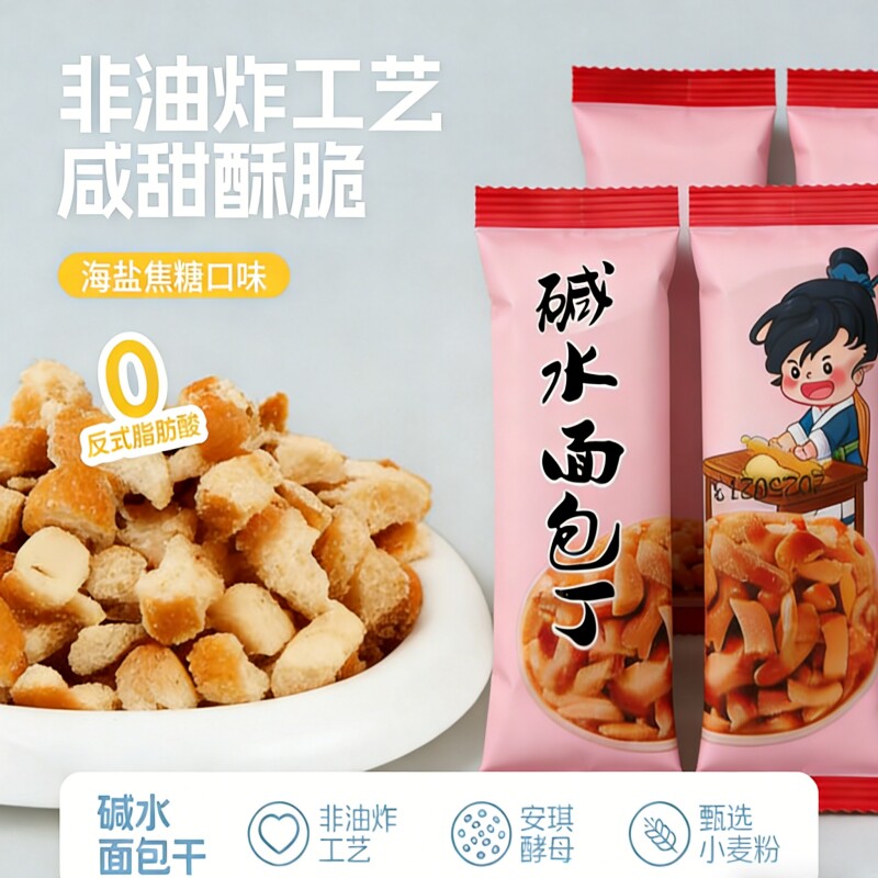 碱水面包丁海盐焦糖咸香酥脆面包干独立包装解馋办公休闲零食食品