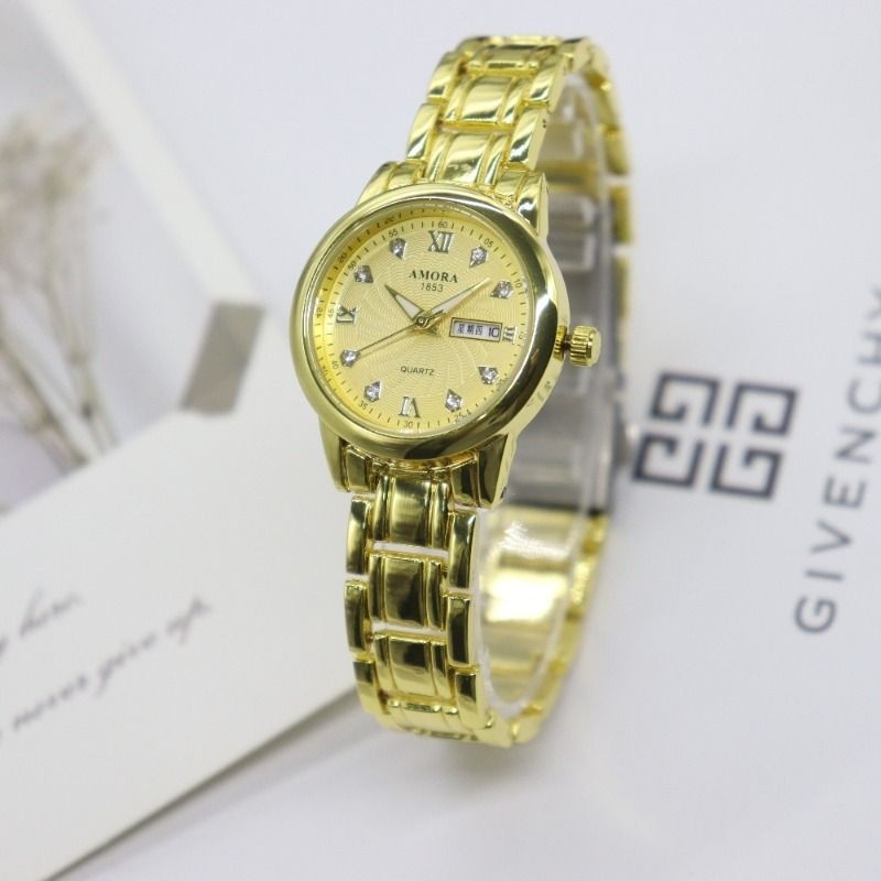 2025新款全自动女士手表夜光防水双日历钢带非机械表大表盘石英