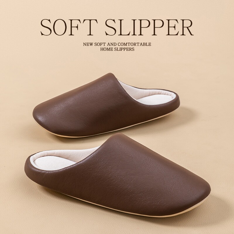 高级感静音棉拖鞋男士秋冬季2025新款外穿家用软底防滑PU防水棉