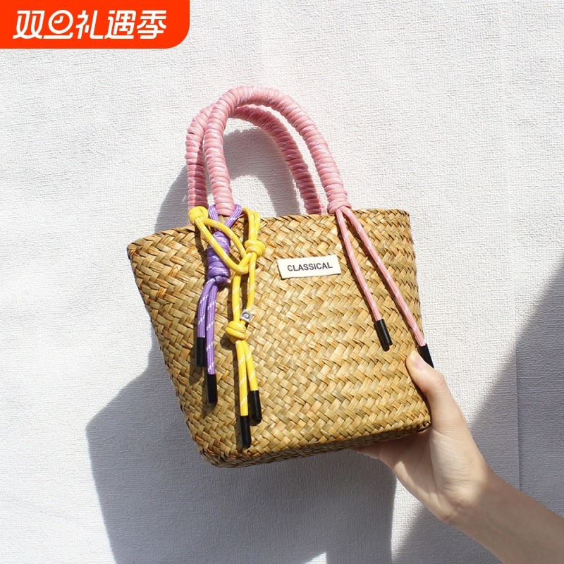 草编手提小包同款手绳手拎包挂绳装饰草包手工编织海边度假沙滩包