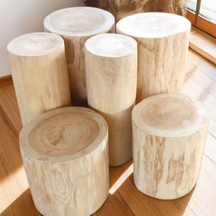 全实木墩子木桩树桩圆凳原木树墩底座坐凳根雕摆件木头凳子小茶几