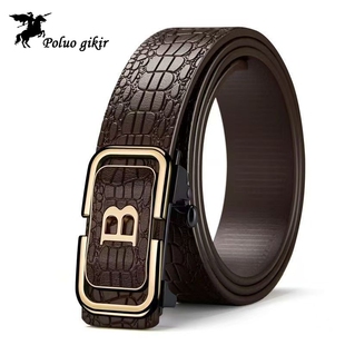 保罗吉基尔高档新款男士鳄鱼纹无牙自动扣内穿商务腰带时尚送老公