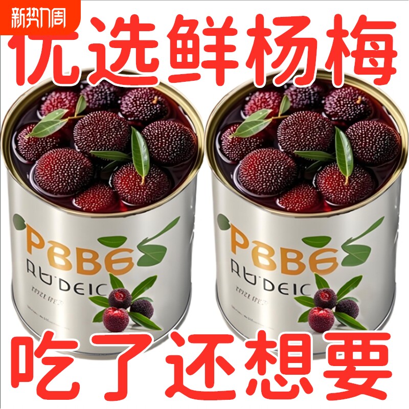 【新鲜杨梅】大颗粒果肉糖水水果罐头烘焙整箱商用批发即食铁罐装