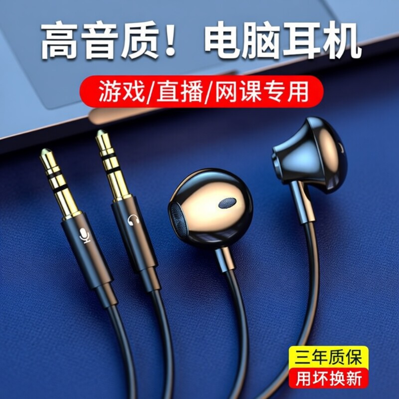 台式电脑有线耳机带麦克风有线入耳式耳塞电竞游戏2米3米双插头