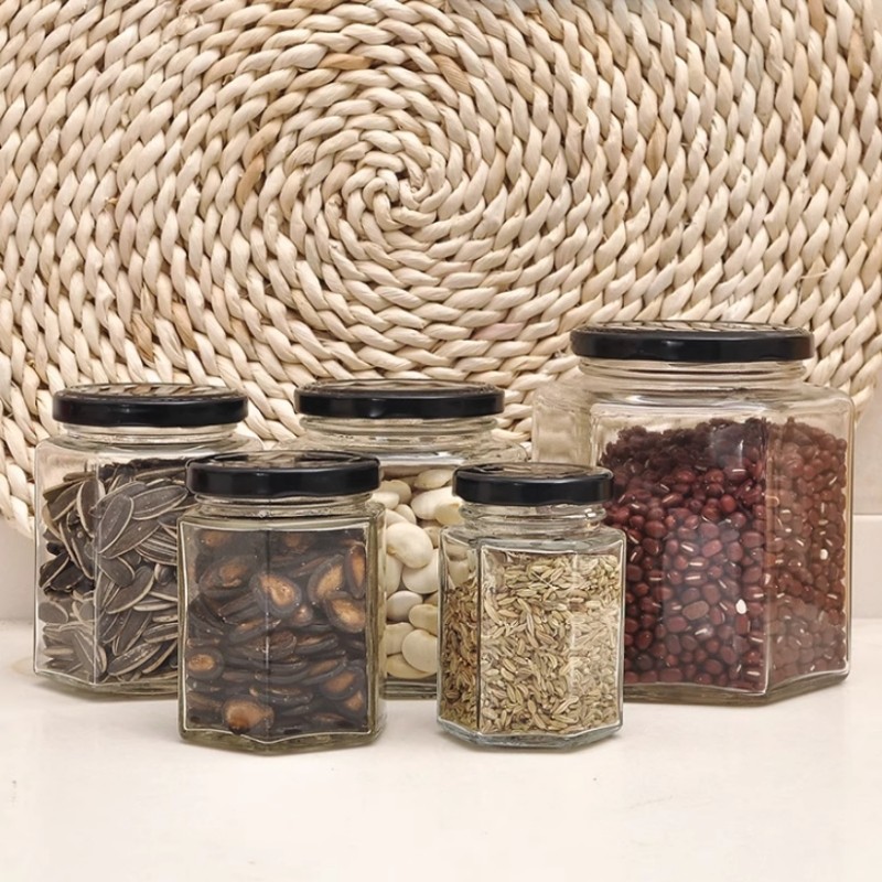 六棱玻璃瓶蜂蜜密封罐果酱菜瓶子罐头瓶带盖零食收纳特大号超大