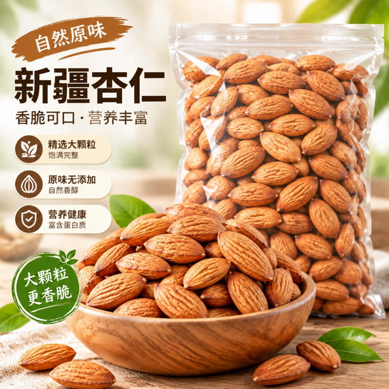 原味巴旦木仁500g杏仁干果仁烘焙孕妇坚果休闲零食扁桃仁去皮烘烤