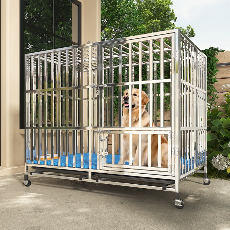 室内外不锈钢狗笼大中小型犬笼子可折叠宠物带厕所托盘可移动狗窝
