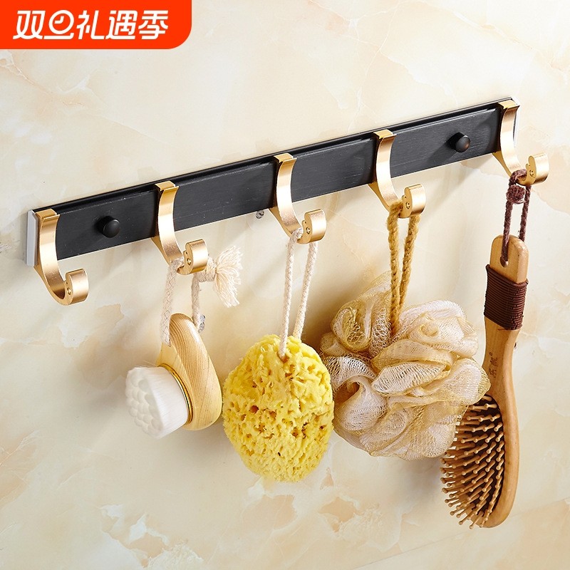 免打孔黑色太空铝衣钩卫浴五金挂件挂金色衣钩毛巾挂钩门后壁挂排